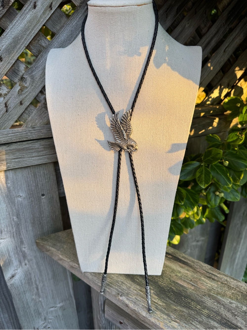 Silver Eagle Bolo Tie Necklace in Black